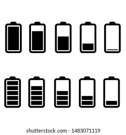 Battery charge icon vector set. indicator battery illustration sign collection. accumulator symbol or logo.