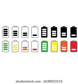 Conjunto de Vector de icono de Recargo de batería. indicador de colección de signo de ilustración de batería. símbolo o logotipo del acumulador.
