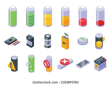 Battery charge icons set isometric vector. Electricity charge. Energy power