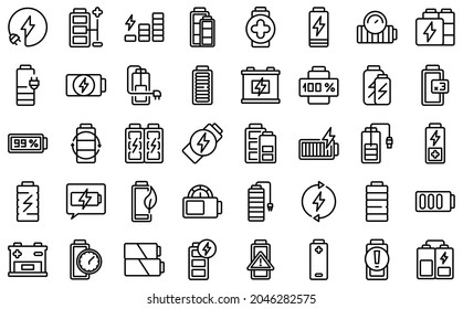 Battery charge icons set outline vector. Electricity charge. Charger energy