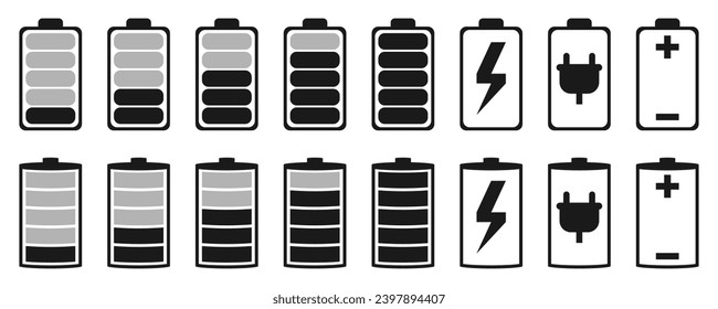 Conjunto de iconos del indicador de carga de la batería. Ilustración vectorial aislada en fondo blanco.