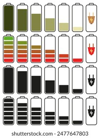 Battery charge indicator icon set. Battery charge. Vector illustration. EPS 10.