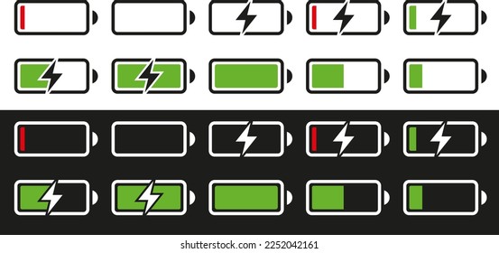 Battery charge indicator icon. Vector illustration on white and black background