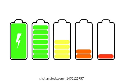Battery charge indicator icons. flat sign symbols logo illustration isolated on white background beautiful black color.