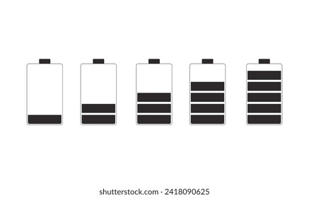 Battery charge indicator icons. Phone charge level, Battery charging sign.Battery charge from high to low. Vector Illustration.