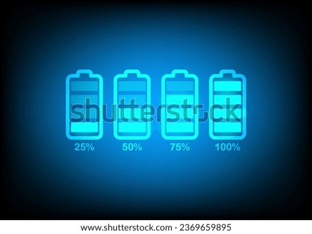 Battery charge indicator icons. Phone charge level, Car battery indicator, battery charge signs. a color collection of charge power. Discharged and fully charged battery. Vector Illustration.