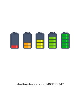 Battery charge indicator icons set, vector isolated signs in flat graphic design.