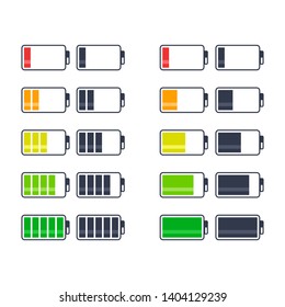Battery charge indicator icons set, vector isolated graphic design.