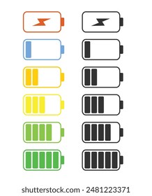 Conjunto de iconos de indicador de Recargo de batería, ilustración de stock de Diseño gráfico aislado de Vector