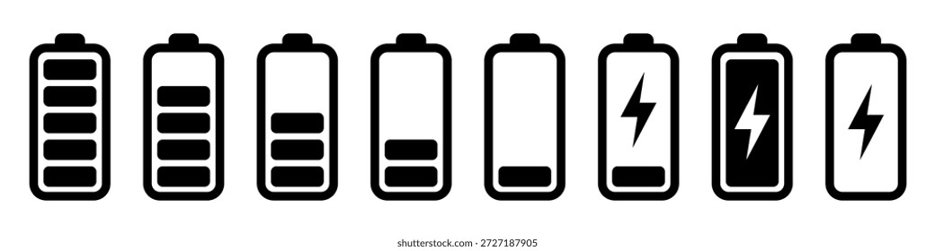 Conjunto de iconos de indicador de Recargo de batería, carga y símbolos de Estado de energía