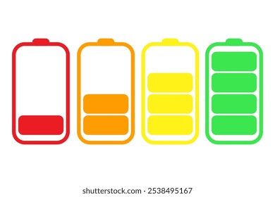 Battery charge indicator icons set.Battery charge symbol, Colorful collection of charge power.
