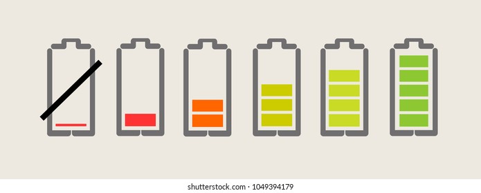 Battery charge indicator icons in vector graphics