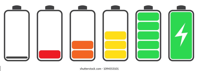 Battery charge indicator icons, vector graphics