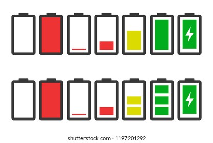 Battery charge indicator icons in vector modern graphics set .