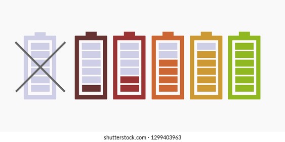 Battery charge indicator icons in vector graphics