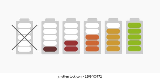 Battery charge indicator icons in vector graphics