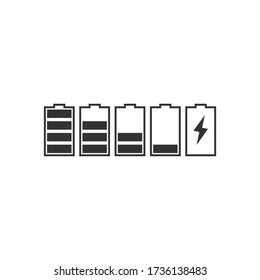 Battery charge indicator icons in vector graphics.Level of the battery charge on white background.