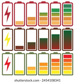 Battery charge. Battery charge indicator icons, vector graphics. EPS 10.