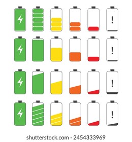 Battery charge indicator icons, vector graphics.