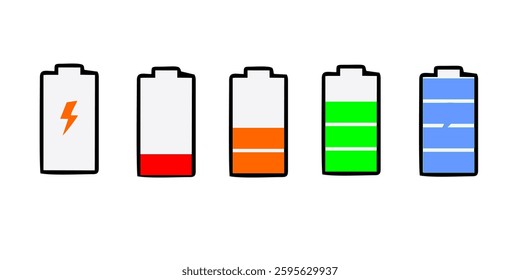 Battery charge indicator icons, vector graphics