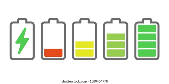 Battery charge indicators. Energy icons. Battery charge vector illustration. Smartphone electric power indicators