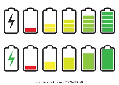 Battery charge indicators. Energy icons. Battery charge illustration. Smartphone electric power indicators.