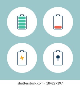 Battery charge indicators icon set. Vector illustration 