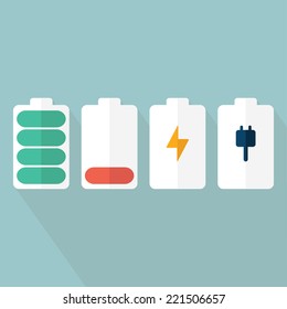 Battery charge indicators icon set. Flat style. Vector illustration 