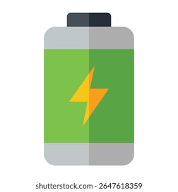 Battery charge level icon with lightning bolt isolated on white background.