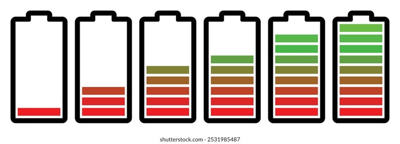 Battery charge level icon set isolated on white background. Battery icon.