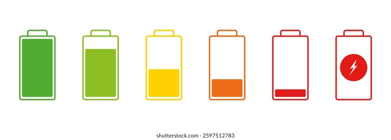 Battery Charge Level Icon Set. Battery Status Indicators Symbol Collection. Isolated Vector Illustration.