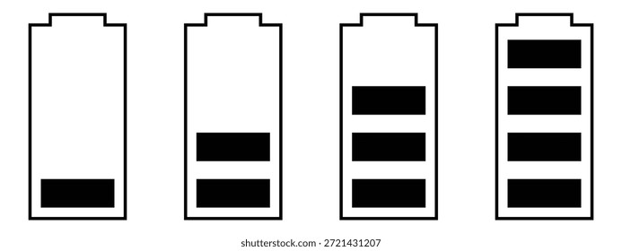 Conjunto de Ícones de Nível de Carga da Bateria - Indicador de Energia Linear, Símbolos de Status de Energia e Elementos de IU Móvel