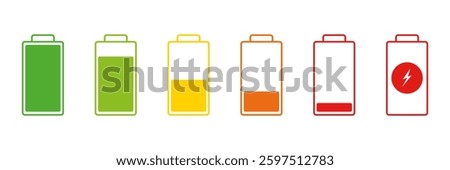 Battery Charge Level Icon Set. Battery Status Indicators Symbol Collection. Isolated Vector Illustration.