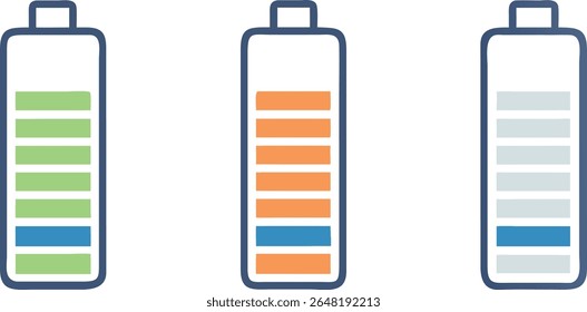 Symbole für Akkuladezustand - voll, mittel, niedrig