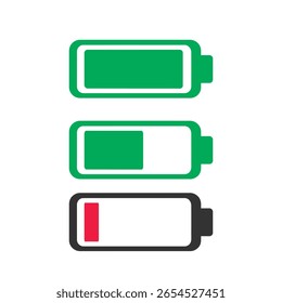 "Symbole für den Akkuladezustand - Statusanzeigen für Geräte, Energieüberwachung, Ladestatus und Akkuzustandsanzeige für Voll-, Mittel- und Niedrigenergiestatus"

