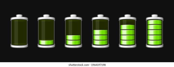 Battery Charge Level Icons Set Accumulator Indicator Design. Vector illustration