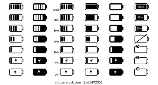 Battery Charge Level Icons Showing Different Power States