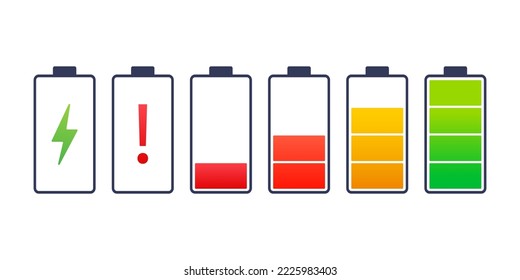 Nivel de carga de la batería. Indicador de carga. Energía eléctrica. Ilustración de material vectorial.