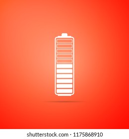 Battery charge level indicator icon isolated on orange background. Battery charging - power sign. Electricity symbol - energy sign. Flat design. Vector Illustration