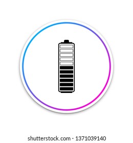Battery charge level indicator icon isolated on white background. Battery charging - power sign. Electricity symbol - energy sign. Circle white button. Vector Illustration