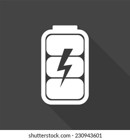 battery charge level indicator icon - vector illustration with long shadow isolated on gray 