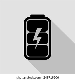 battery charge level indicator icon - black illustration with long shadow