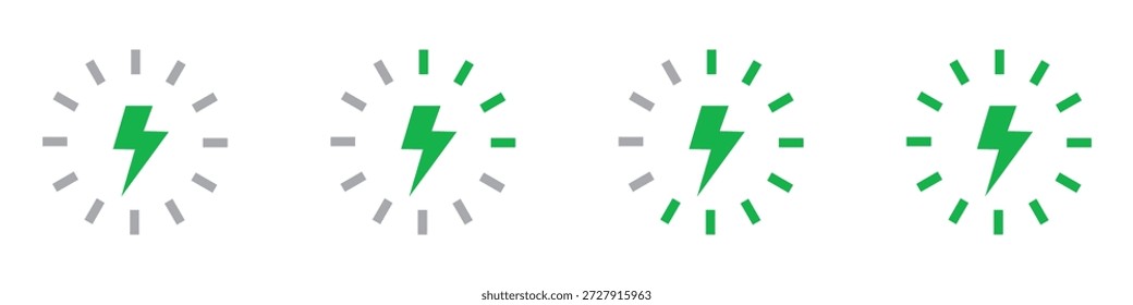 Vector del icono del indicador de nivel de Recargo de la batería. Símbolo de carga de energía. Ilustración vectorial.