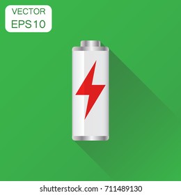 Battery charge level indicator icon. Business concept battery pictogram. Vector illustration on green background with long shadow.