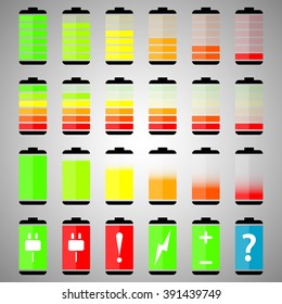 Battery charge level indicator icons, vector illustration