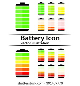 Battery charge level indicator icons, vector illustration