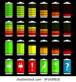 Battery charge level indicator icons, vector illustration