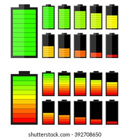 Battery charge level indicator icons, vector