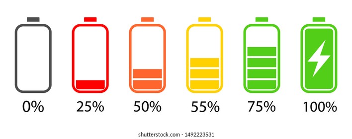 Battery charge level indicator set on white background vector illustration