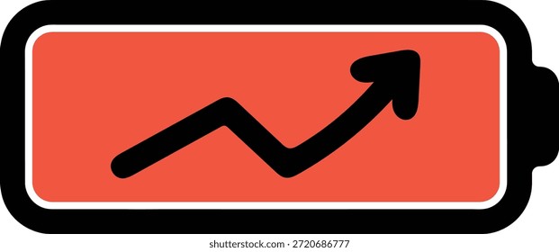 Indicador de nível de carga da bateria com gráfico de tendência ascendente
